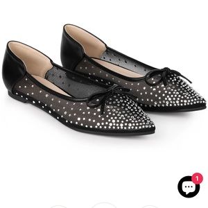 Allegra K pointed toe rhinestone flats
